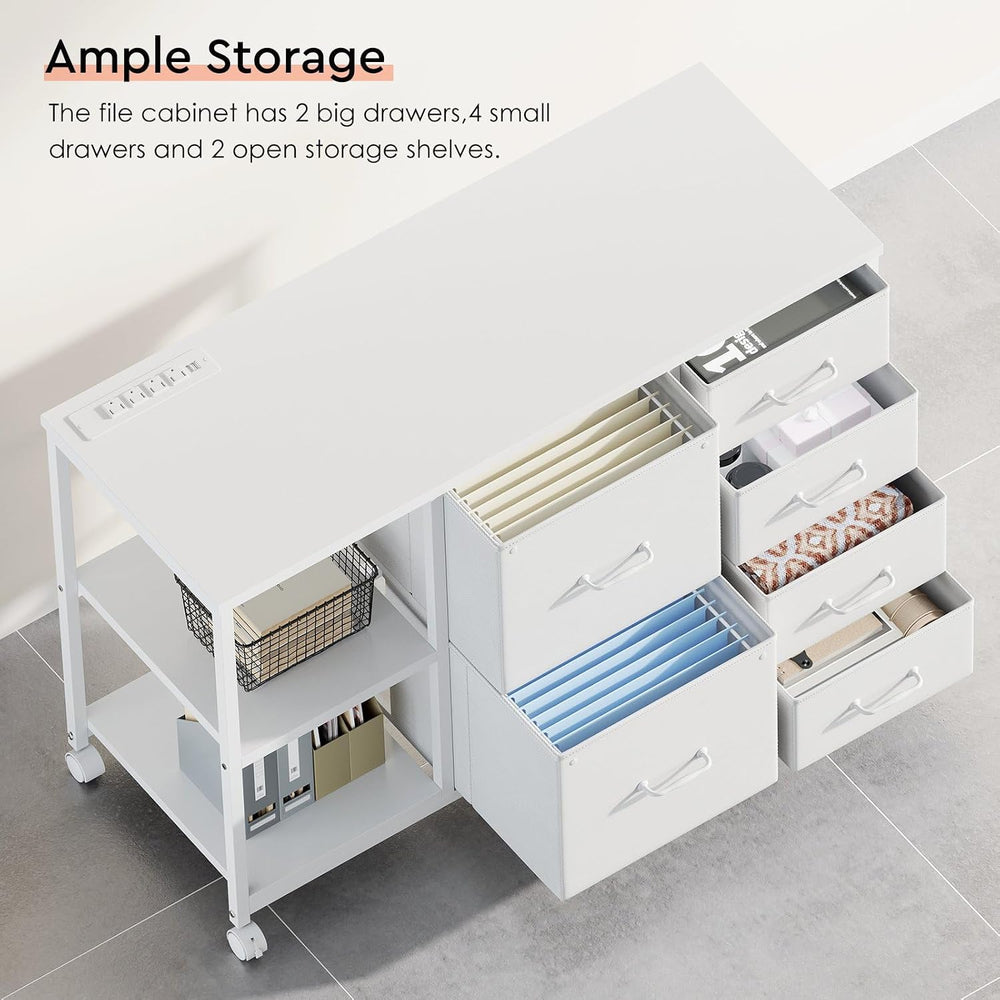 Maihail 6 Drawer File Cabinet with Charging Station and Open Storage Shelf, W...
