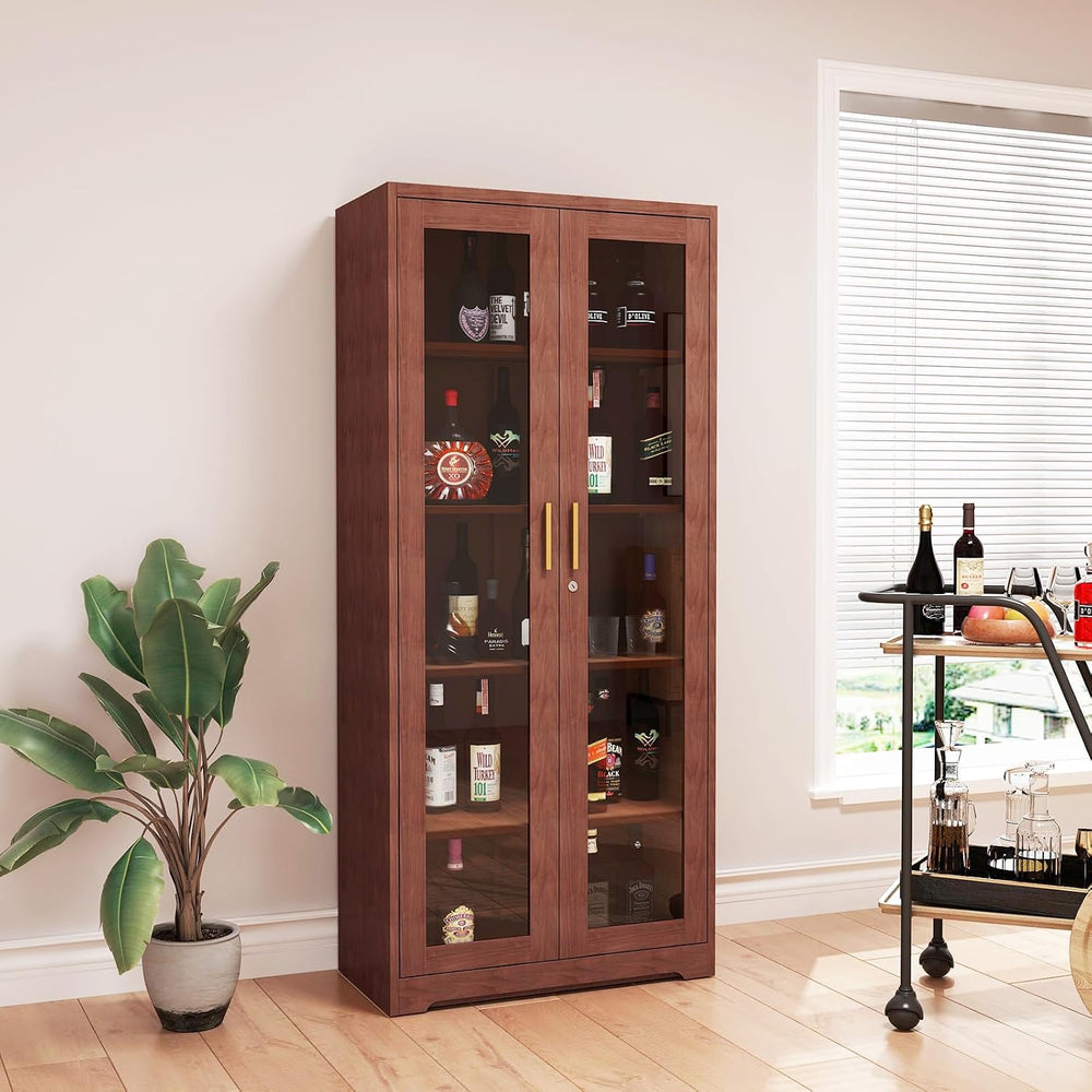 71" Display Cabinet, Metal Kitchen Storage Cabinet, Curio Display Case w...