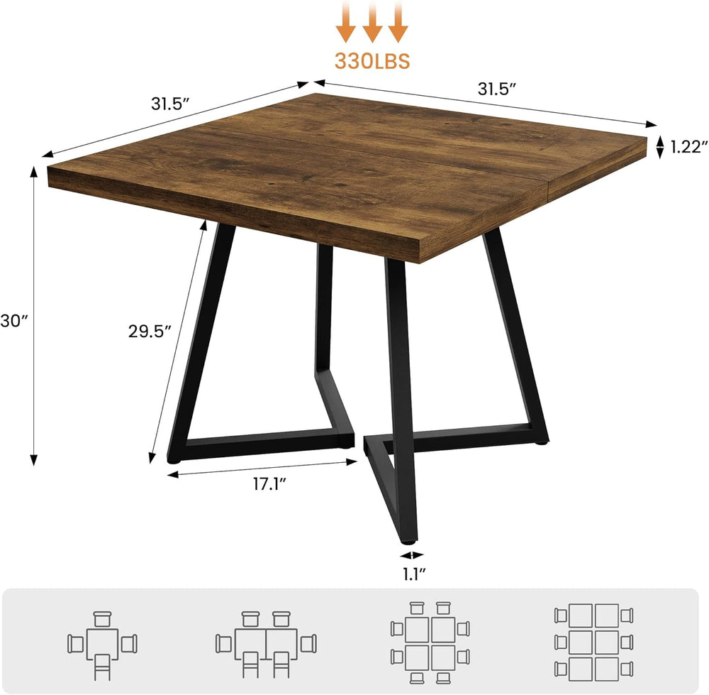 Apicizon Square Kitchen Dining Table for 2, Small Ktichen Table with Metal Ba...
