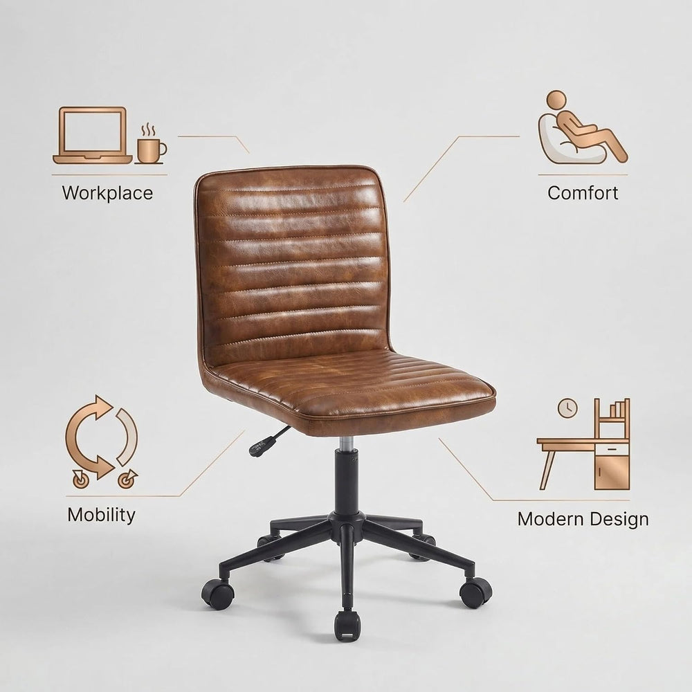 Furnimart Armless Swivel Rolling Desk Chair, Adjustable Faux Leather Vanity C...