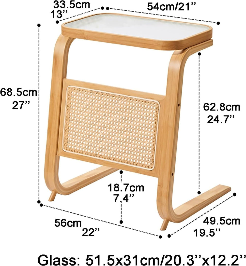 Side Table with Glass Top Over The Robot Storage Shelf C-Shaped End Table Swe...