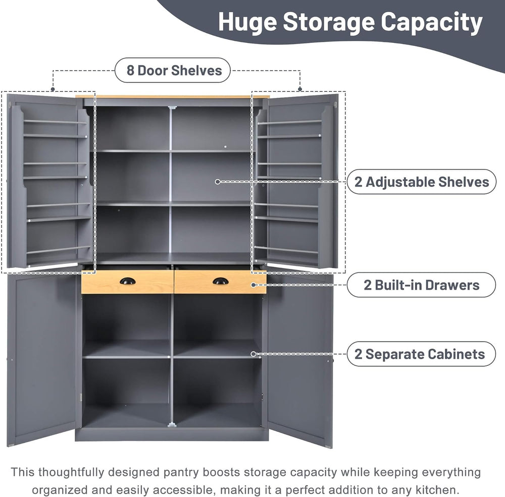 Litex 40.2" Wide Kitchen Pantry Cabinet, 71.3" Tall Freestanding St...