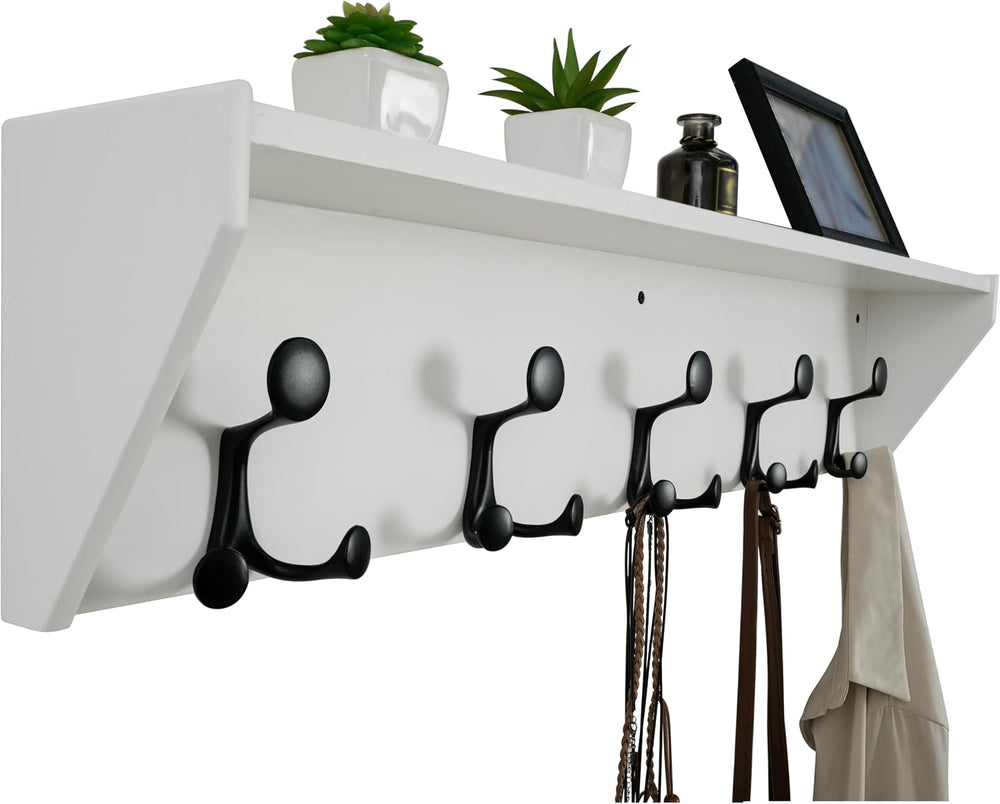 WEBI Wall Shelf with Hooks Underneath,35" Long Wall Mounted Coat Rack wi...