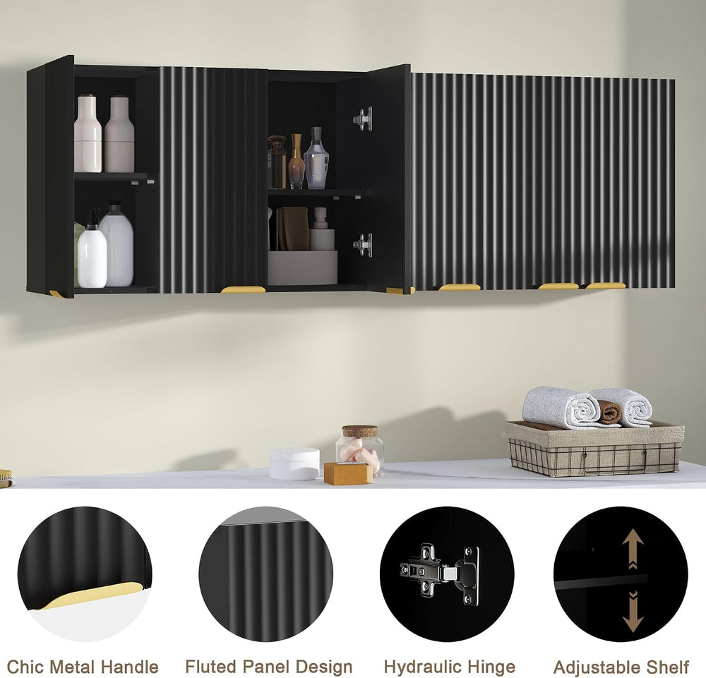 ChooChoo Bathroom Wall Cabinet, Laundry Room Cabinet with 3 Fluted Doors