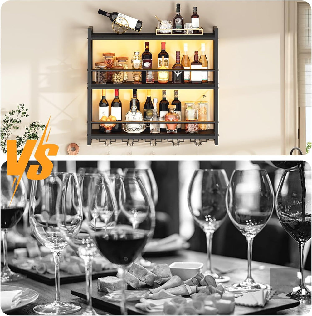 HOOBRO Wine Rack Wall Mounted, 4-Tier Wall Wine Bottle Rack with LED Light | ...