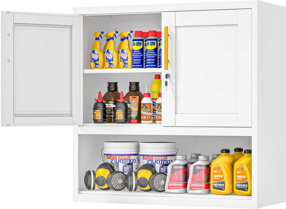 GAIOUS Metal Garage Wall Cabinet with Lock, Wall Mounted Steel Tool Cabinet w...