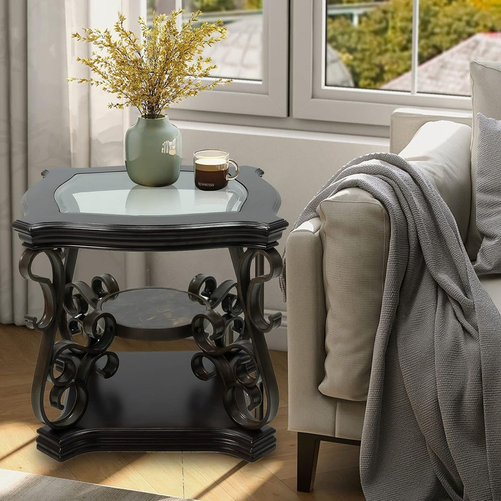 Henf 3 Piece Living Room Table Set, Retro Brown Coffee Table with 2 End Table...