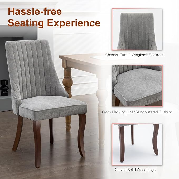 Dining Chairs Set of 2,Comfy Fabric Upholstered Accent Chairs for Kitchen Liv...