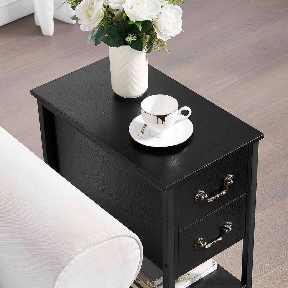 VECELO End Tables,Narrow Nightstand with Drawers and Storage Shelf,Modern Nig...