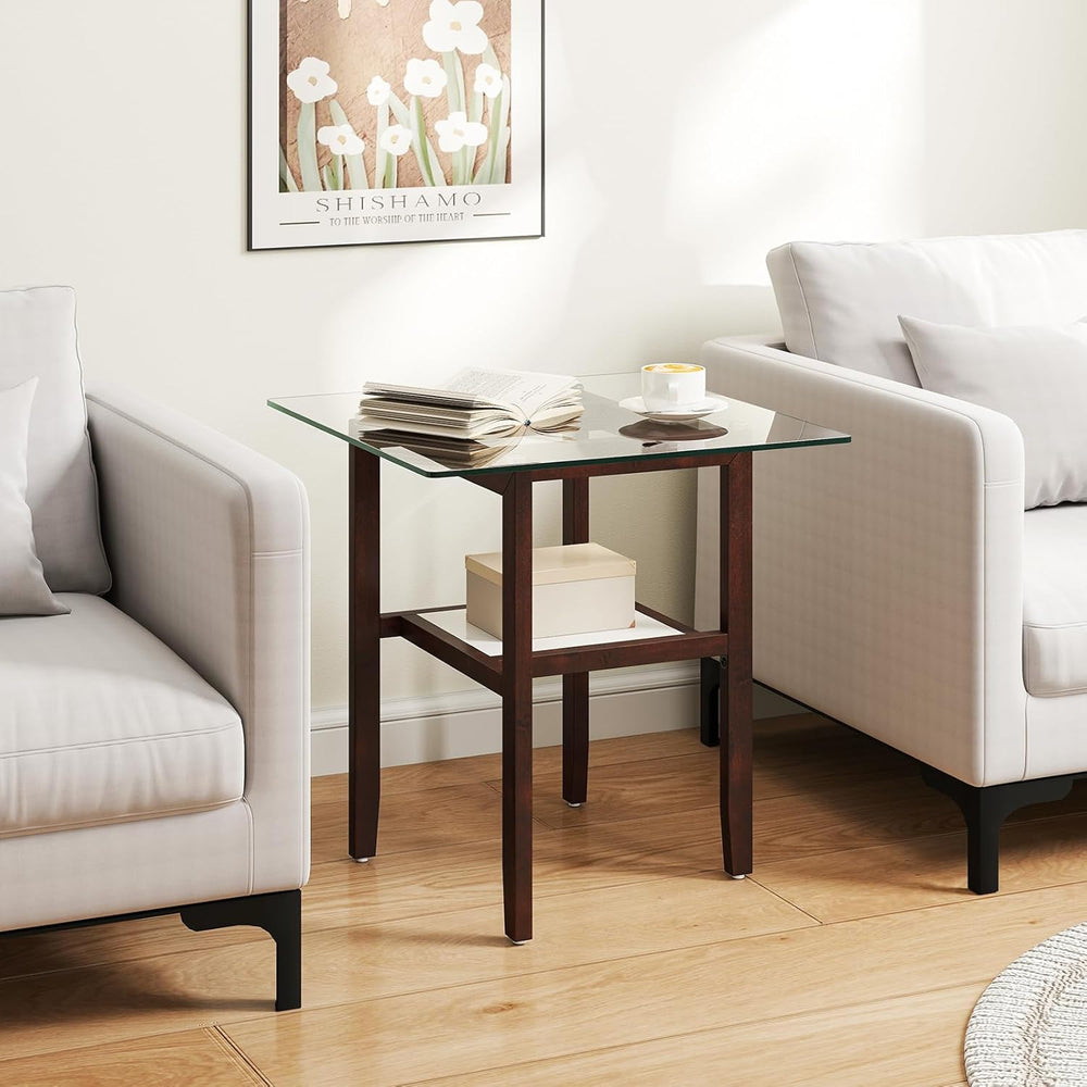 Giantex Glass End Table Set of 2, 24" Square Side Tables with Storage Sh...