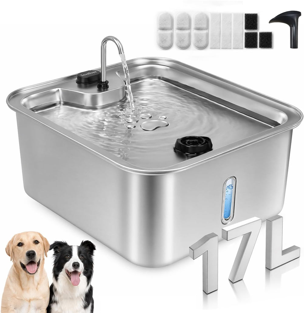 Dog Water Fountain, 4.5Gal/17L Quiet LED Blue Light Stainless Steel Pet Water...