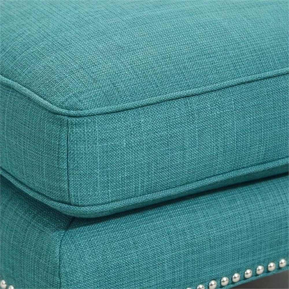 BOWERY HILL Solid Wood Frame Ottoman, Teal Fabric Upholstery, Nail Head Trim,...
