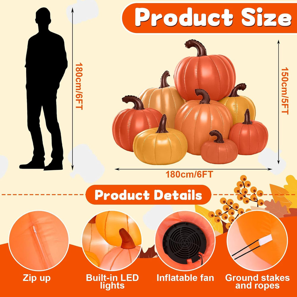 Leyndo 6 ft Tall Fall Stacked Pumpkin Inflatables Outdoor Decorations