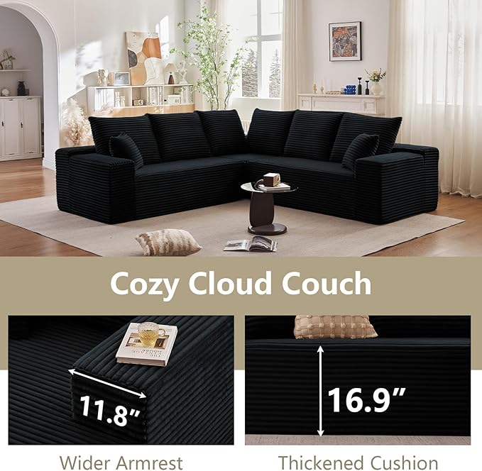 Sectional Cloud Couch for Living Room, Modern Modular Floor Deep-Seat Sofa, U...