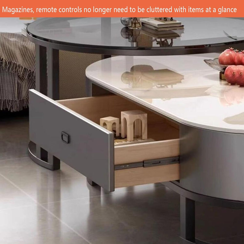 Oval Stone Nesting Coffee Table Set of 2 for Living Room,Modern Steel Frame N...