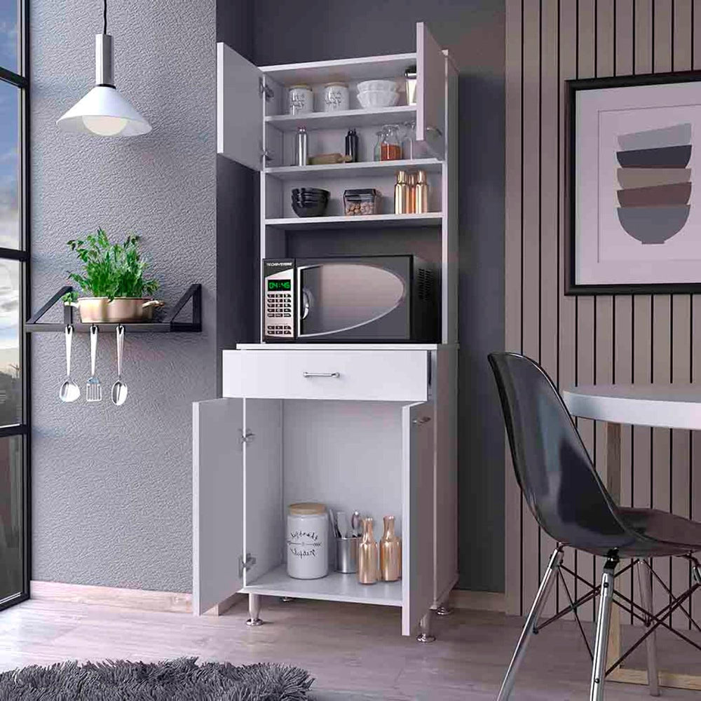 Bay Area Pantry with Two Door Cabinets, One Drawer and Adjustable Metal Legs ...