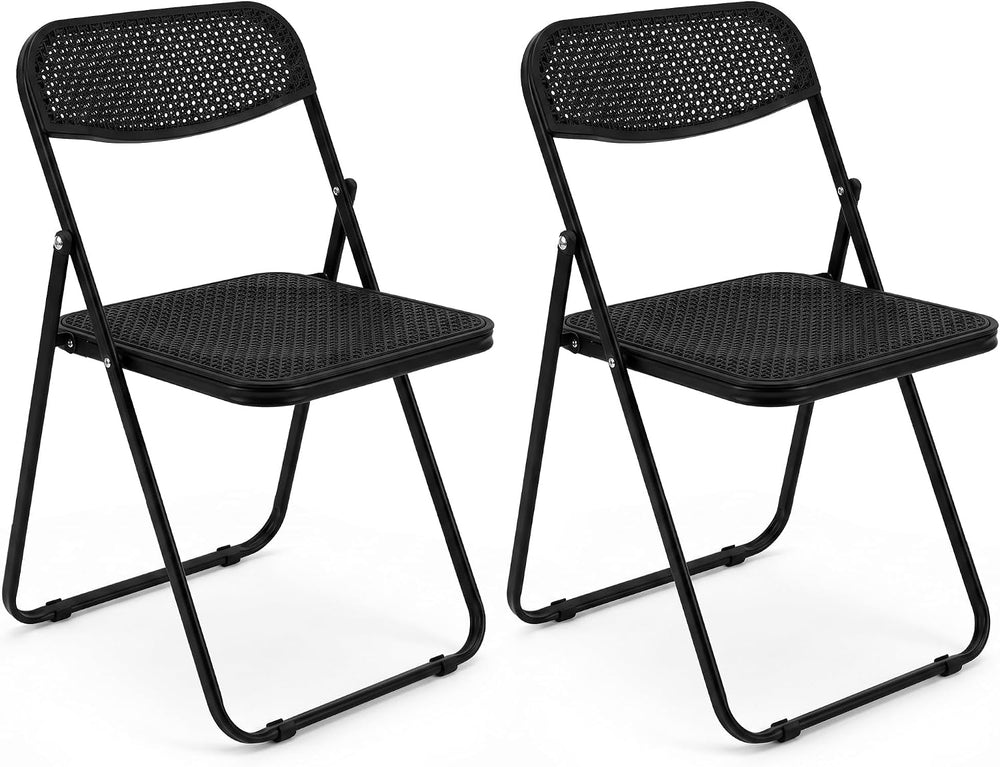VECELO Plastic Folding Chairs 2 Pack, Metal Frame for Indoor/Outdoor, Black |...