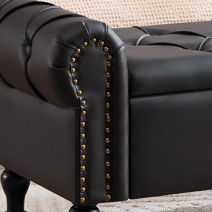 Storage Bench for Bedroom, Faux Leather 51" End of Bed Bench, Queen Size Bench with Rolled Arms, Tufted Storage Ottoman Benches, Upholstered Bench for Bedroom, Living Room, Entryway, Black
