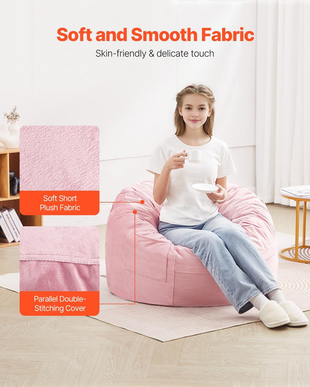 VEVOR Bean Bag Chair, 3 feet Round Bean Bag Chair with Removable and Washable...