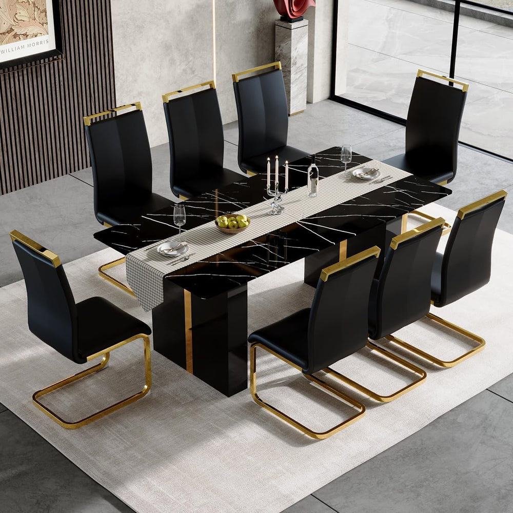 8 Chairs Dining Table Set, 71'' Kitchen Table Set for 8, Faux Marble ...