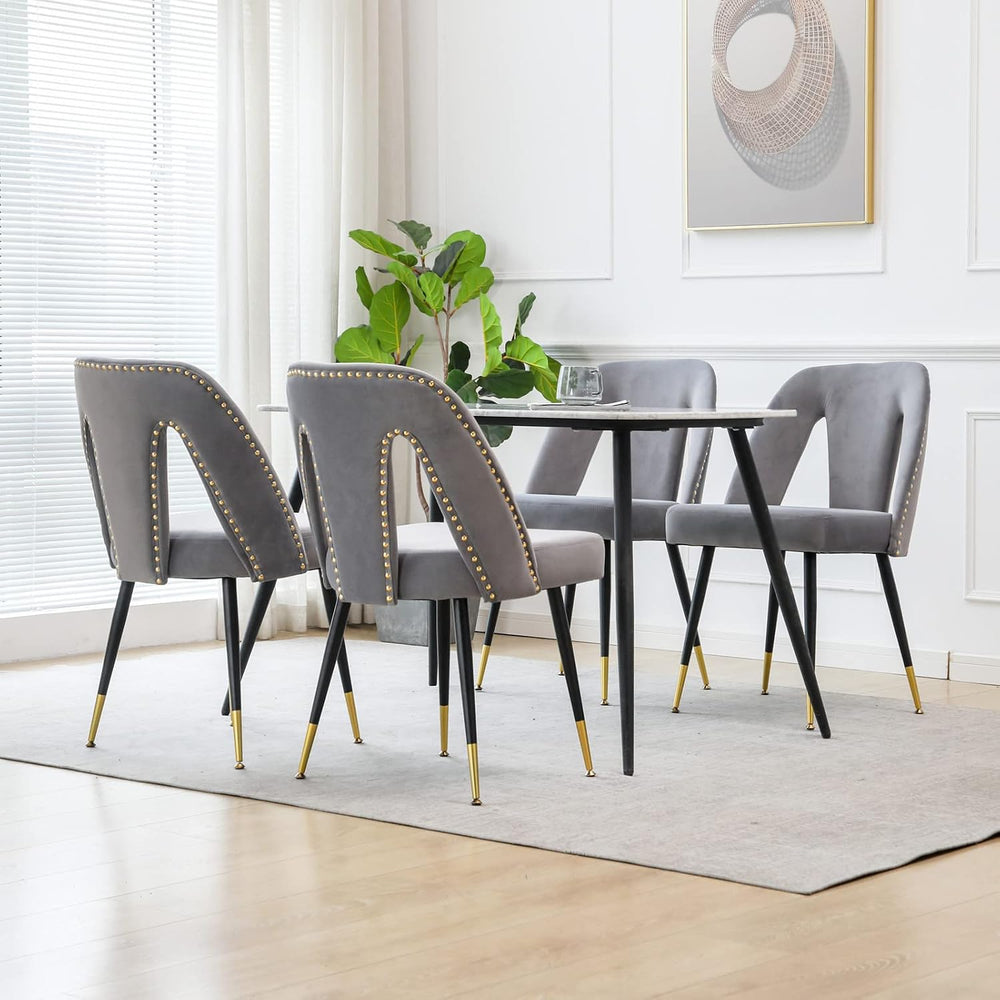 Aoowow Modern Dining Chairs Set of 6, Velvet Upholstered Side Chairs with Nai...