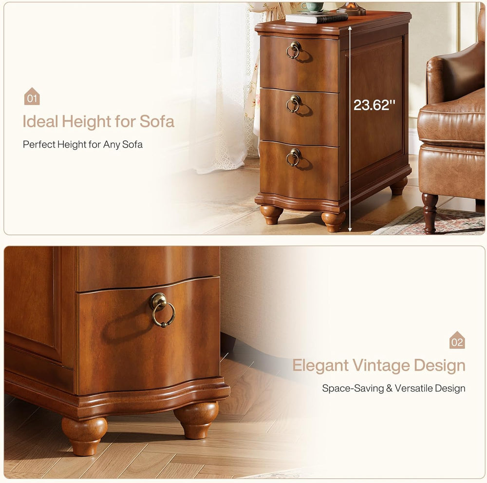 Tribesigns Wood Fully Assembled End Table, 3-Drawers Narrow Slim Side Table, ...
