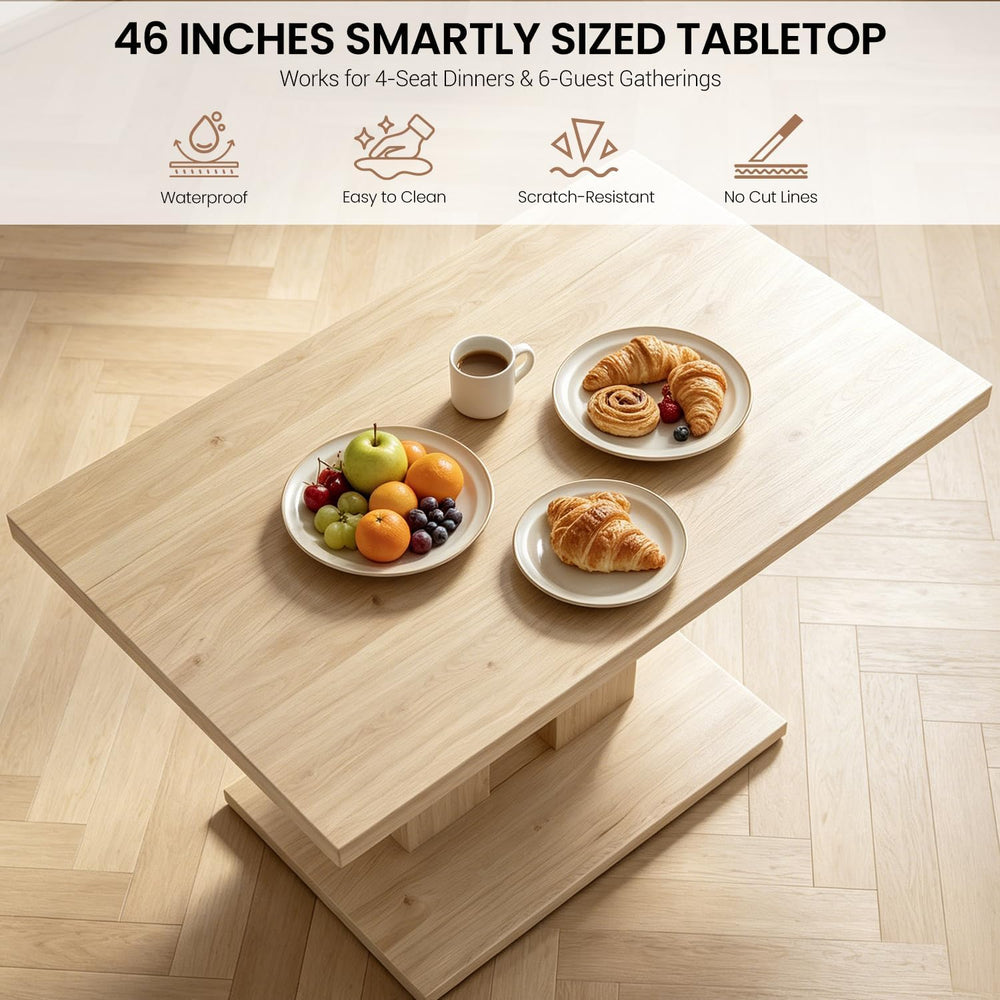 Modern Dining Table Set for 4, 46" Pedestal Kitchen Set Natural