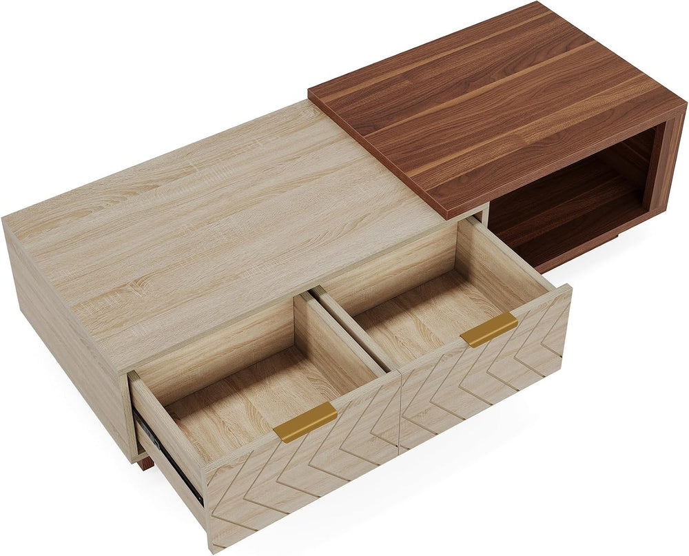 Tribesigns Extendable Coffee Table with 2 Storage Drawers, Dual-Tone Center T...