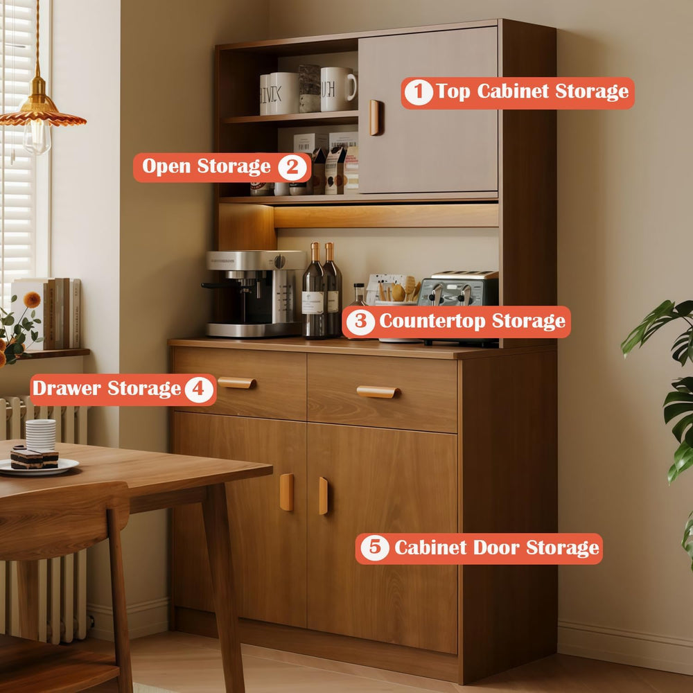 Kavie Kitchen Pantry Cabinet, Large-Capacity Sideboard with Open Shelf, Doors...