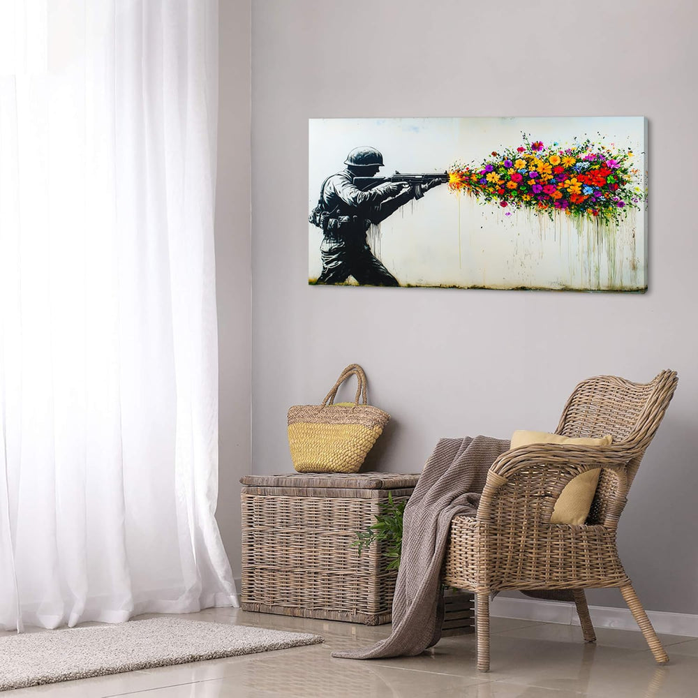 GAFSING Black Soldier with Colorful Flower Wall Art for Living Room Office Pe...