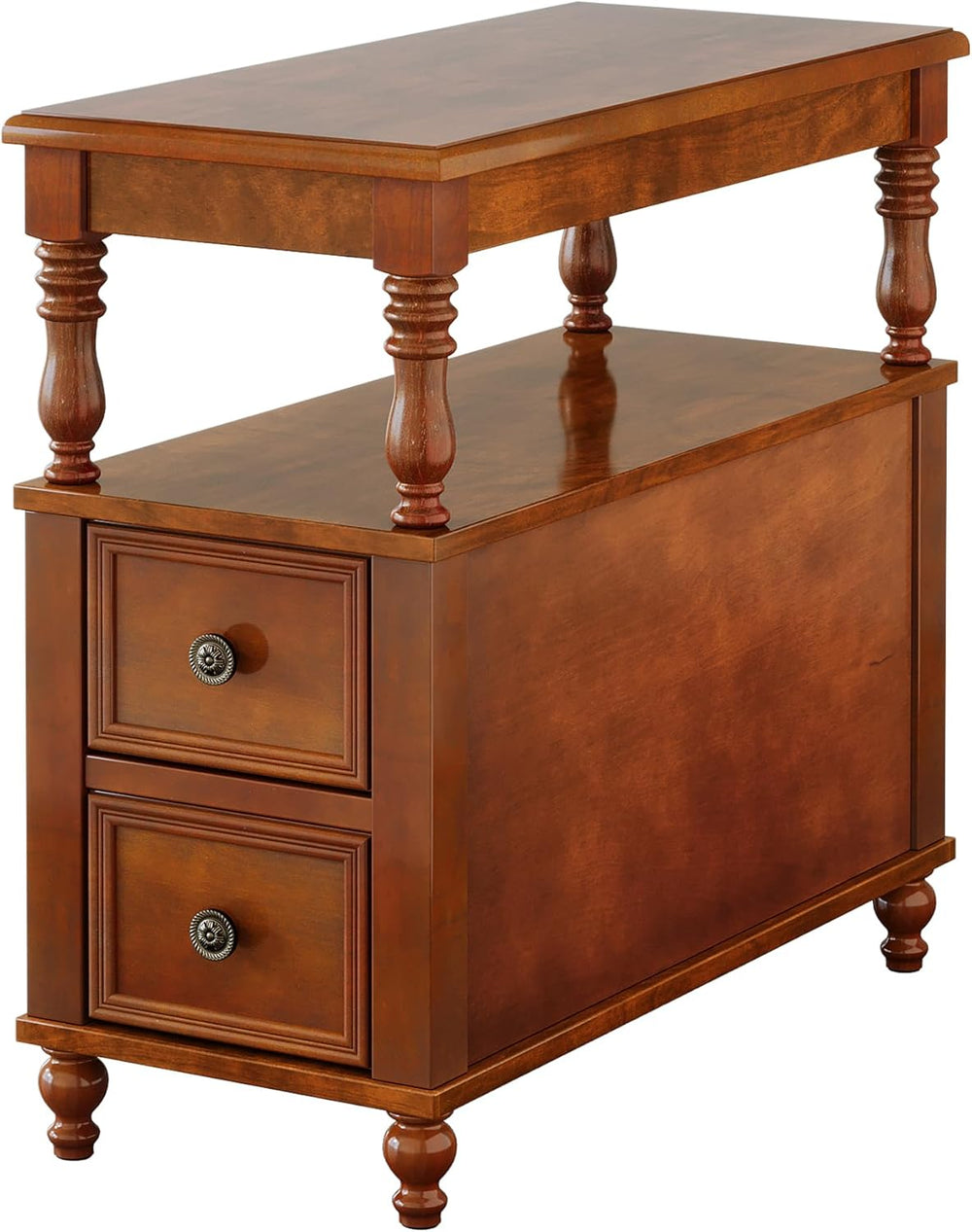 Tribesigns Cherry Finish Wood End Table with 2 Drawers, Mid-Century Wooden Sl...