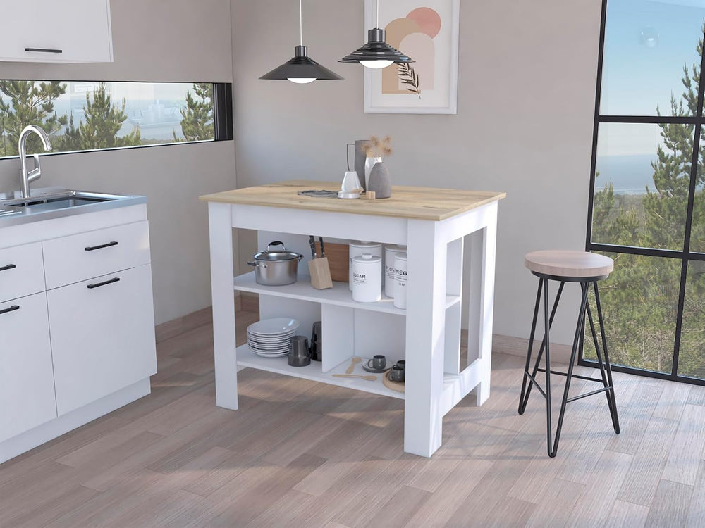 Surface Kitchen Island with Three Concealed Shelves | Tabletop with silver na...