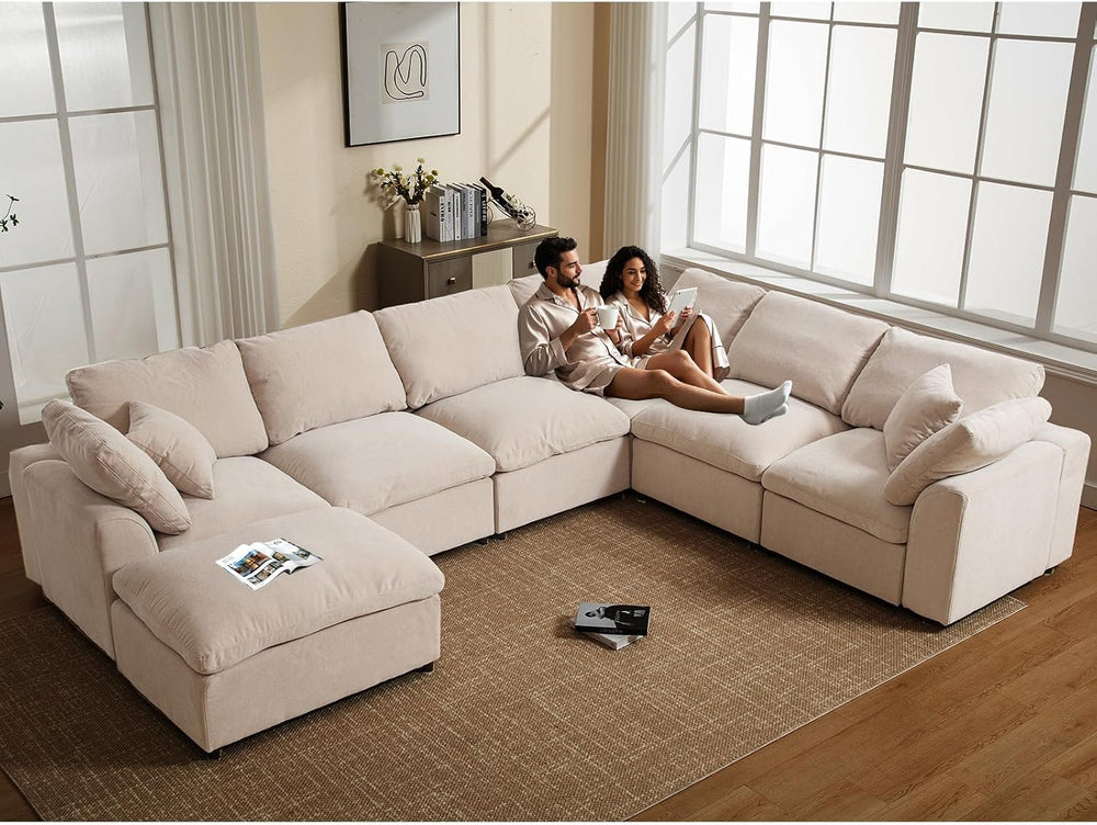 Oversized Modular Sectional Sofa, 7 Seater Cloud Couch with Ottoman | 130&quo...