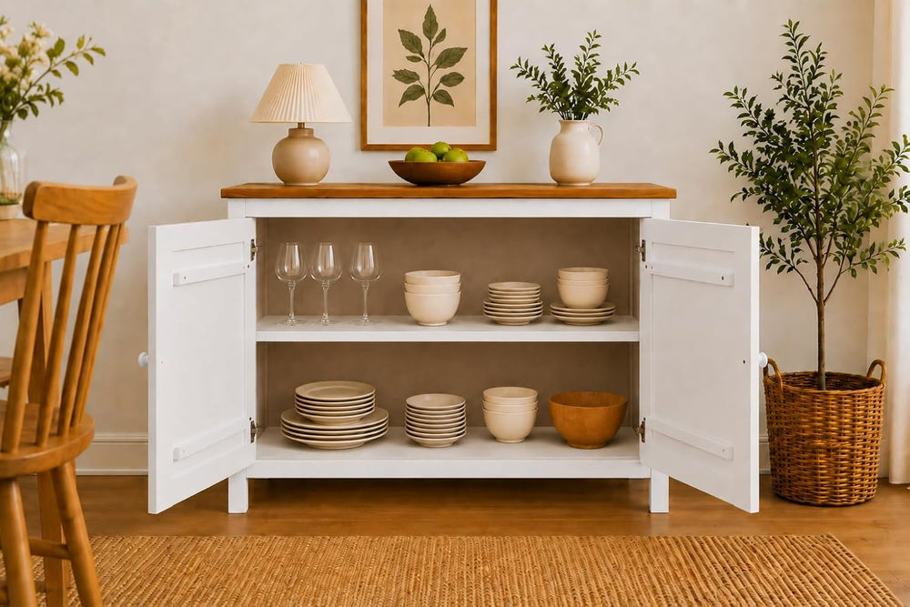 From the Tree Furniture 44" Wide White & Pine Top Solid Pine Shaker ...