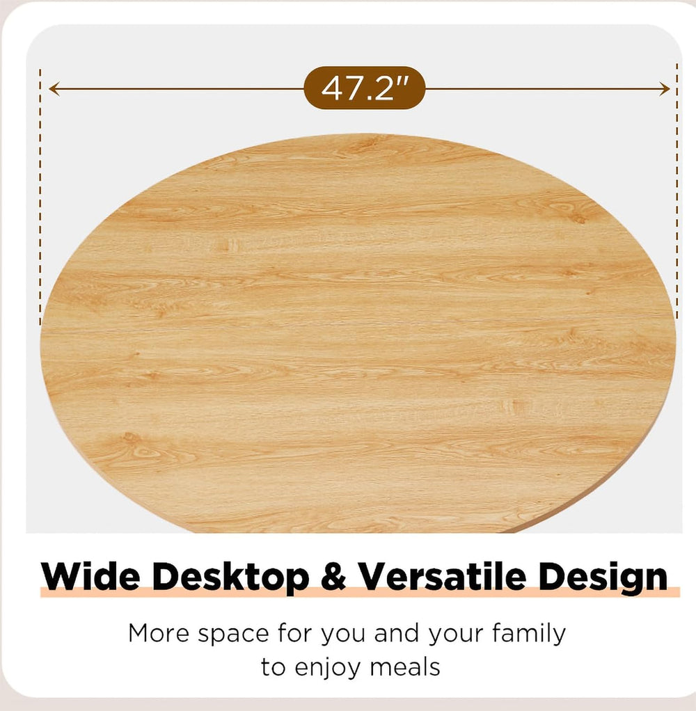 AVAWING 47-inch Round Dining Table for 4-6, Circle Fluted Kitchen Table with ...