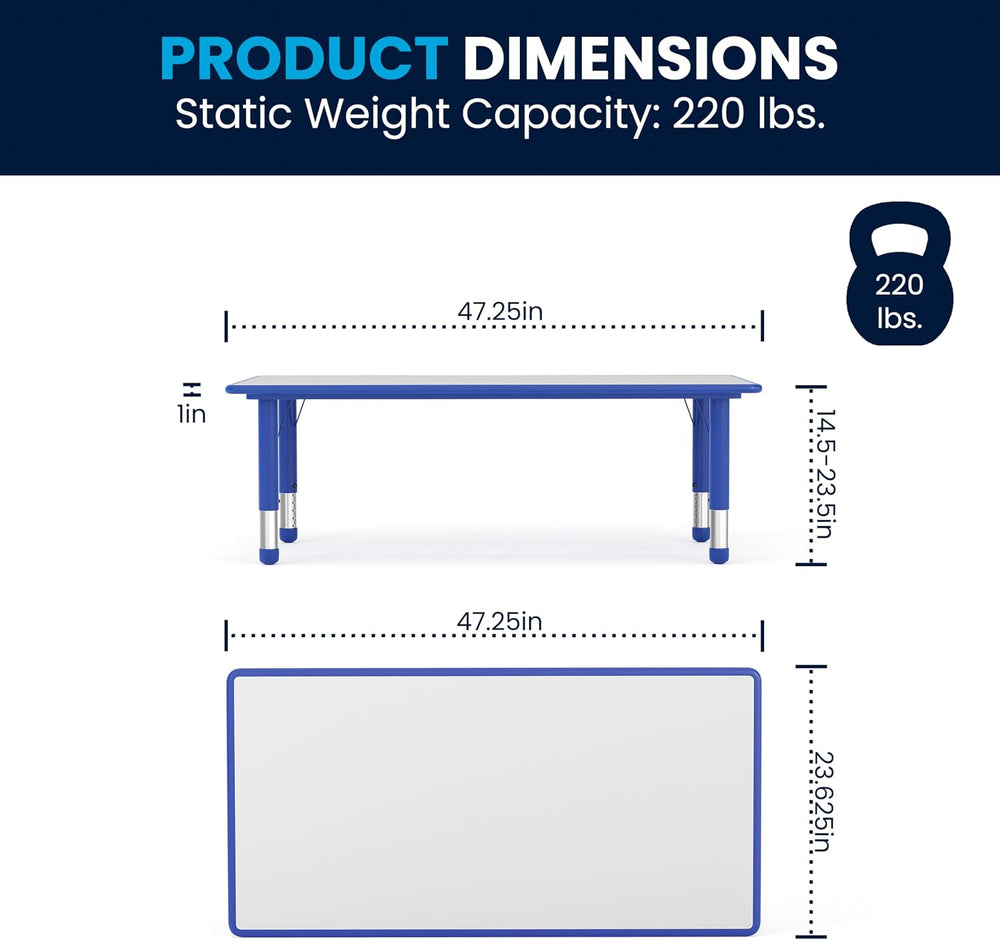 EMMA + OLIVER 23.625" W x 47.25" L Blue Plastic Activity Table Set-...