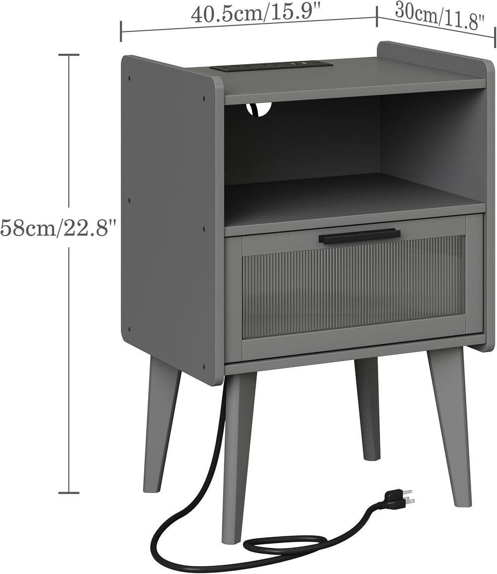 MMEOLUOOK Nightstand with Charging Station, Bedside Tables Set of 2, End Tabl...
