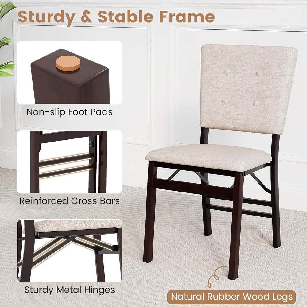Giantex Folding Dining Chairs Set of 2, Armless Kitchen Chair w/Padded Seat &...
