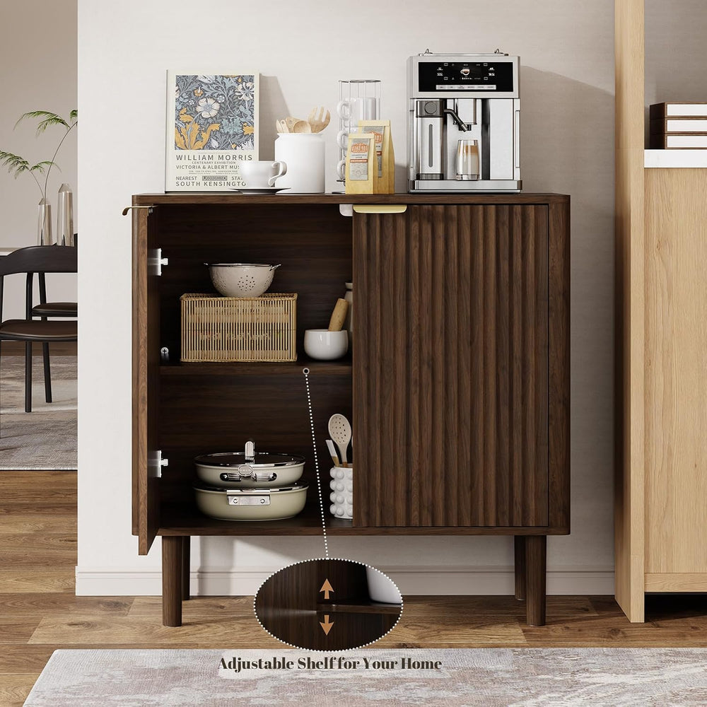 IKALIFE Sideboard Buffet Cabinet with Storage 31.5" Walnut | Modern Flut...