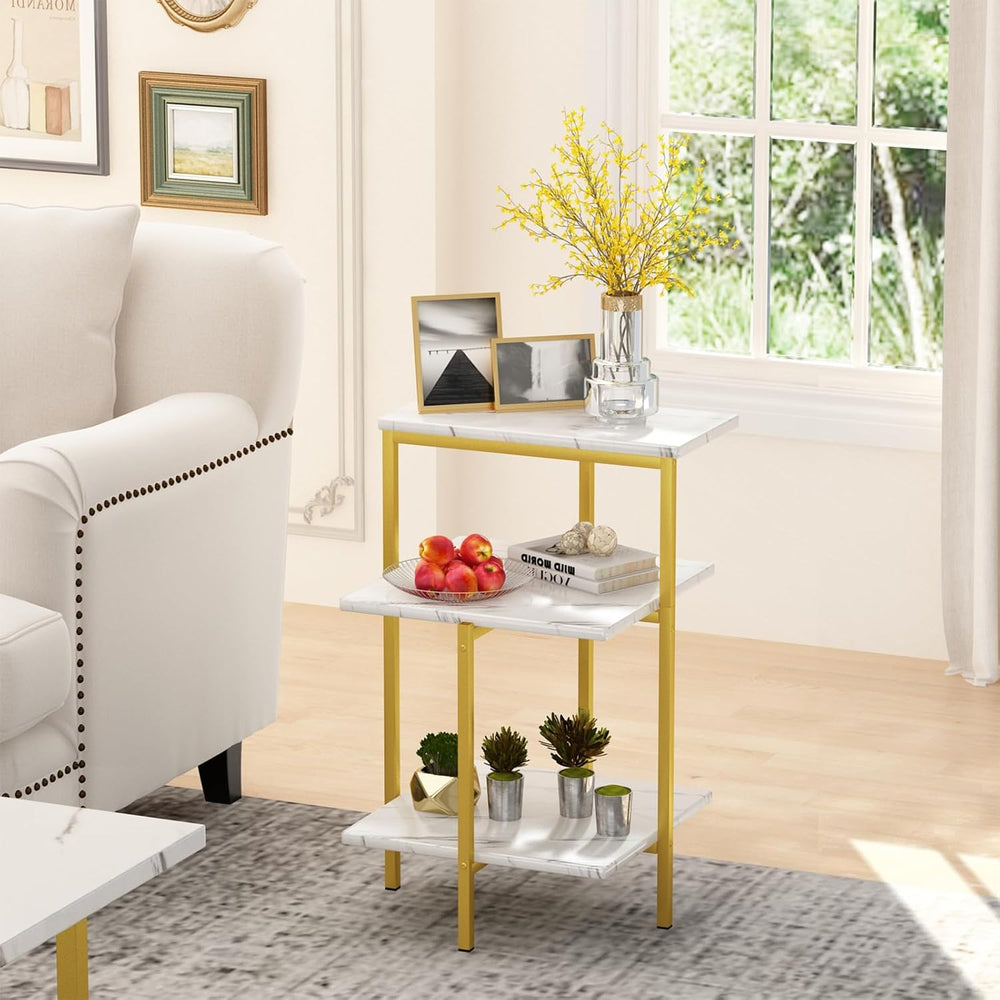 Lamerge Coffee Table Set of 3,Rectangle Coffee Table&2 Accent Table,Faux ...
