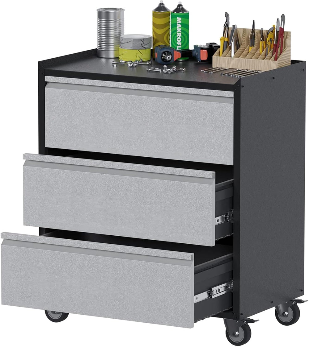 Metal Garage Storage Cabinet with 3 Large Drawers, Rolling Drawer Storage Too...