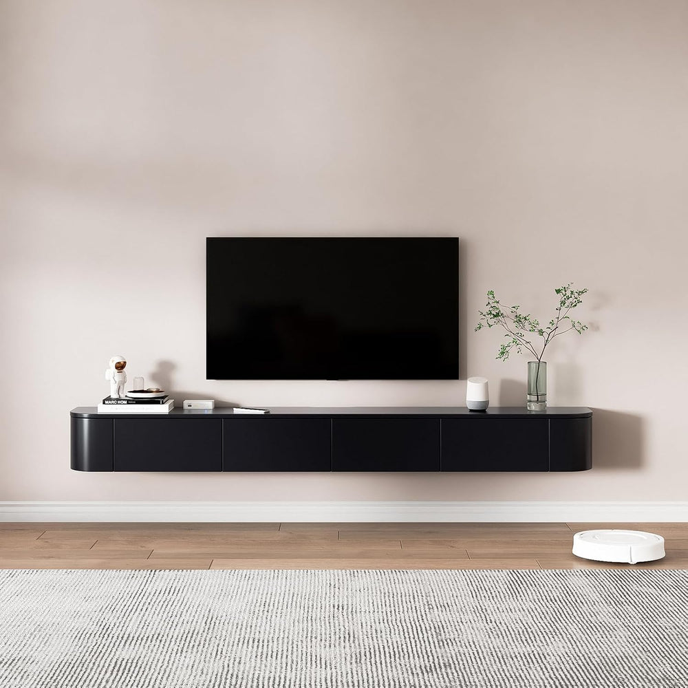 Solid Wood Floating TV Stand - Wall Mounted Media Console with 2 Side Doors, ...