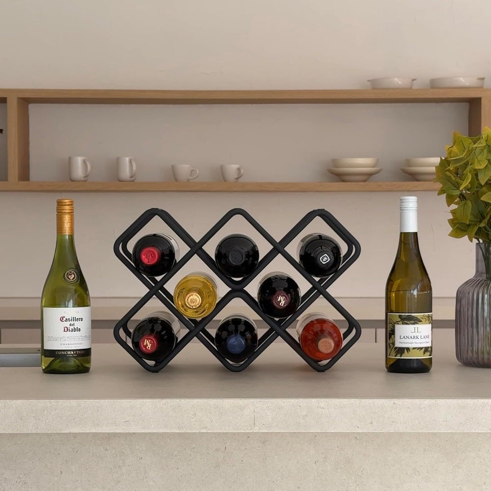 Metal Wine Rack – Matte Black Carbon Steel, 10-Bottle Countertop & Hangab...