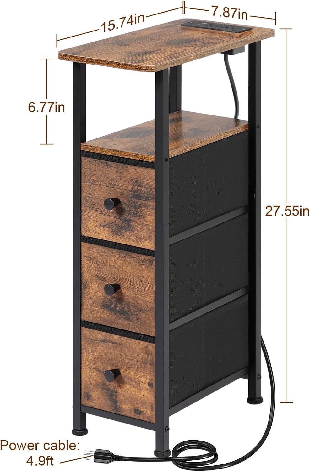 LOAKEKEL Narrow End Tables Living Room Set of 2 with Charging Station, Skinny...