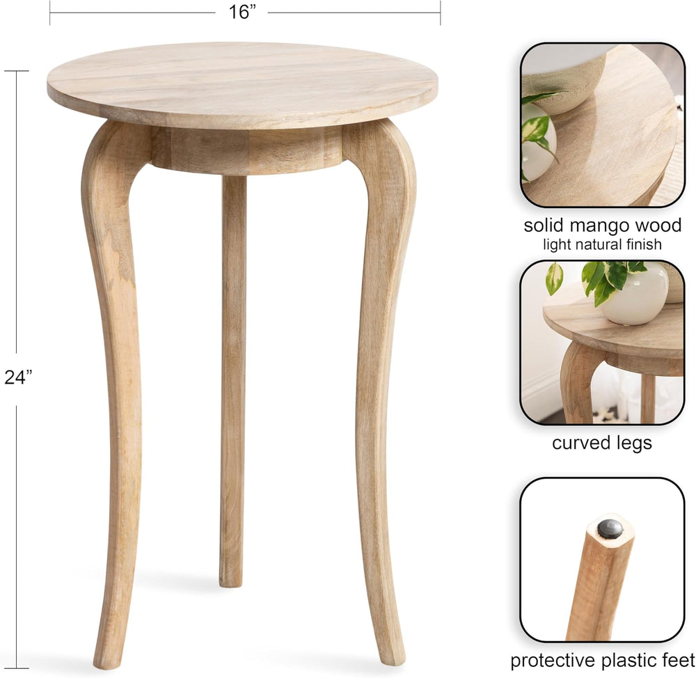 Kate and Laurel Mariona Coastal Round Mango Wood Side Table, 16 x 16 x 24, Li...