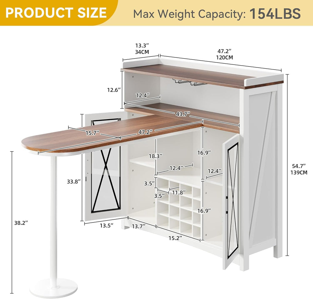 DWVO Farmhouse Wine Bar Cabinet with LED Lights, 47" Coffee Bar Station ...