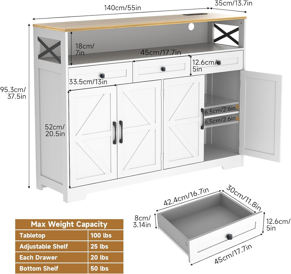 Lahomie Sideboard Buffet Cabinet with Storage, 55" Kitchen Buffet Cabine...