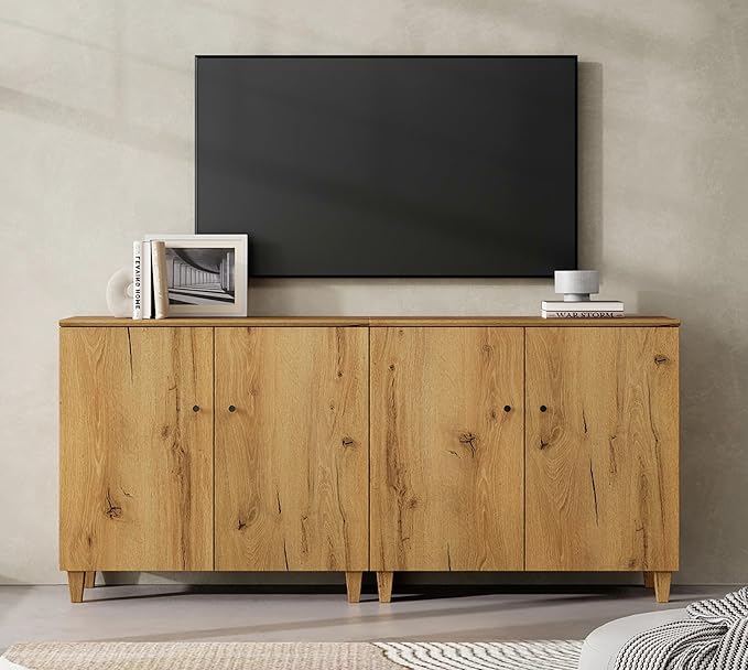 WAMPAT TV Stand Cabinets for TVs up to 75 Inches, 2-in-1 Wood Entertainment C...
