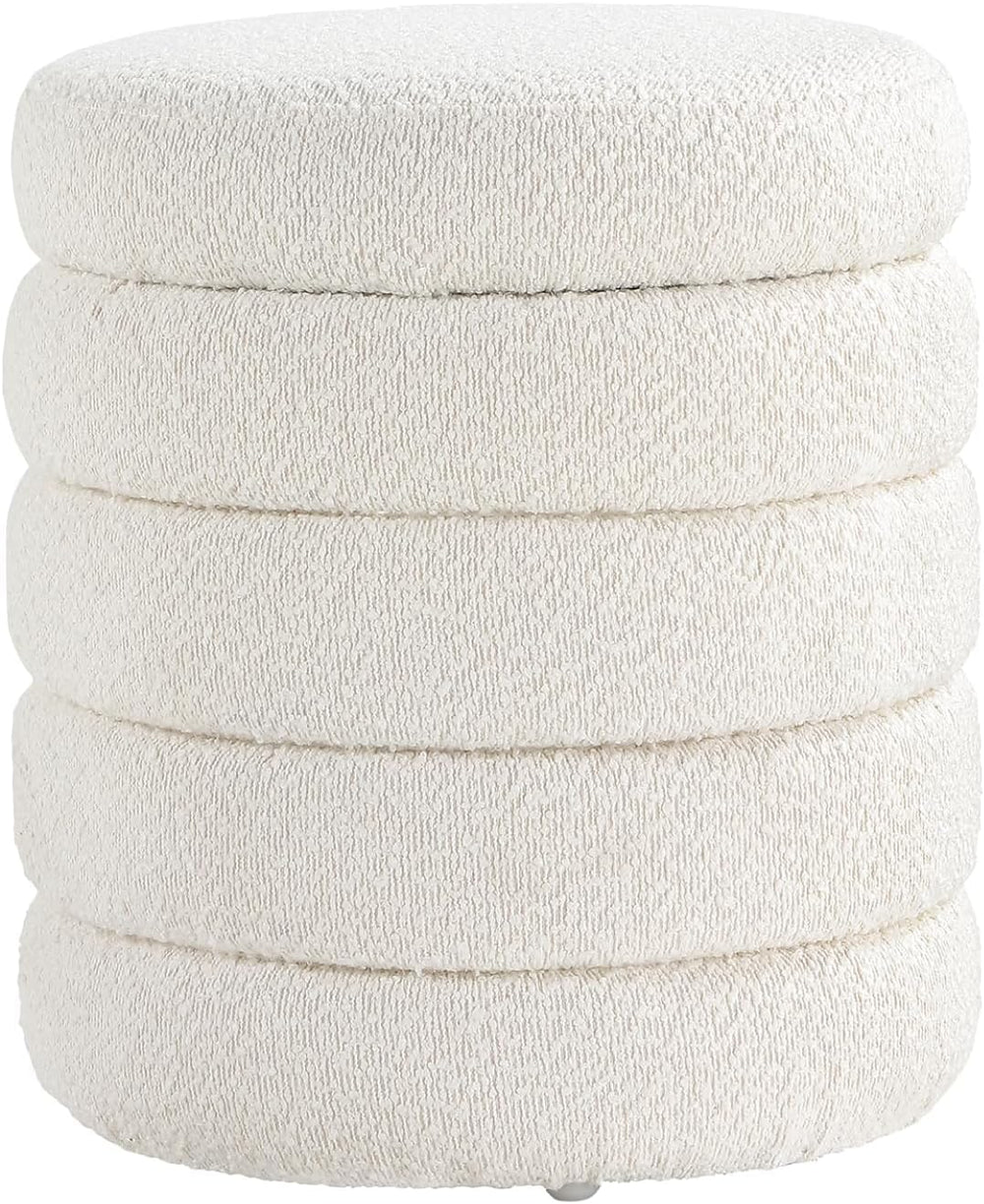 Get Set Style Modern Round Ottoman with Soft Padded Seat, Storage Vanity Chai...
