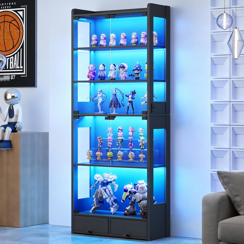 ROCHECASA Glass Display Cabinet 69''H with LED Lights, 5-Tier Showcas...